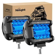 Nilight 4 inch LED Light Pod Blue Triple Row 2PCS 60W Flood Spot Combo Driving