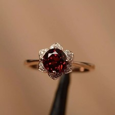 Pretty Round Cut Simulated Red Garnet Engagement Ring In 14k Yellow Gold Plated