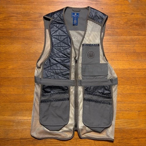 Beretta Shooting Vest Mens Brown Mesh Leather Full Zip Pockets Game Pouch Size M - product listing photo