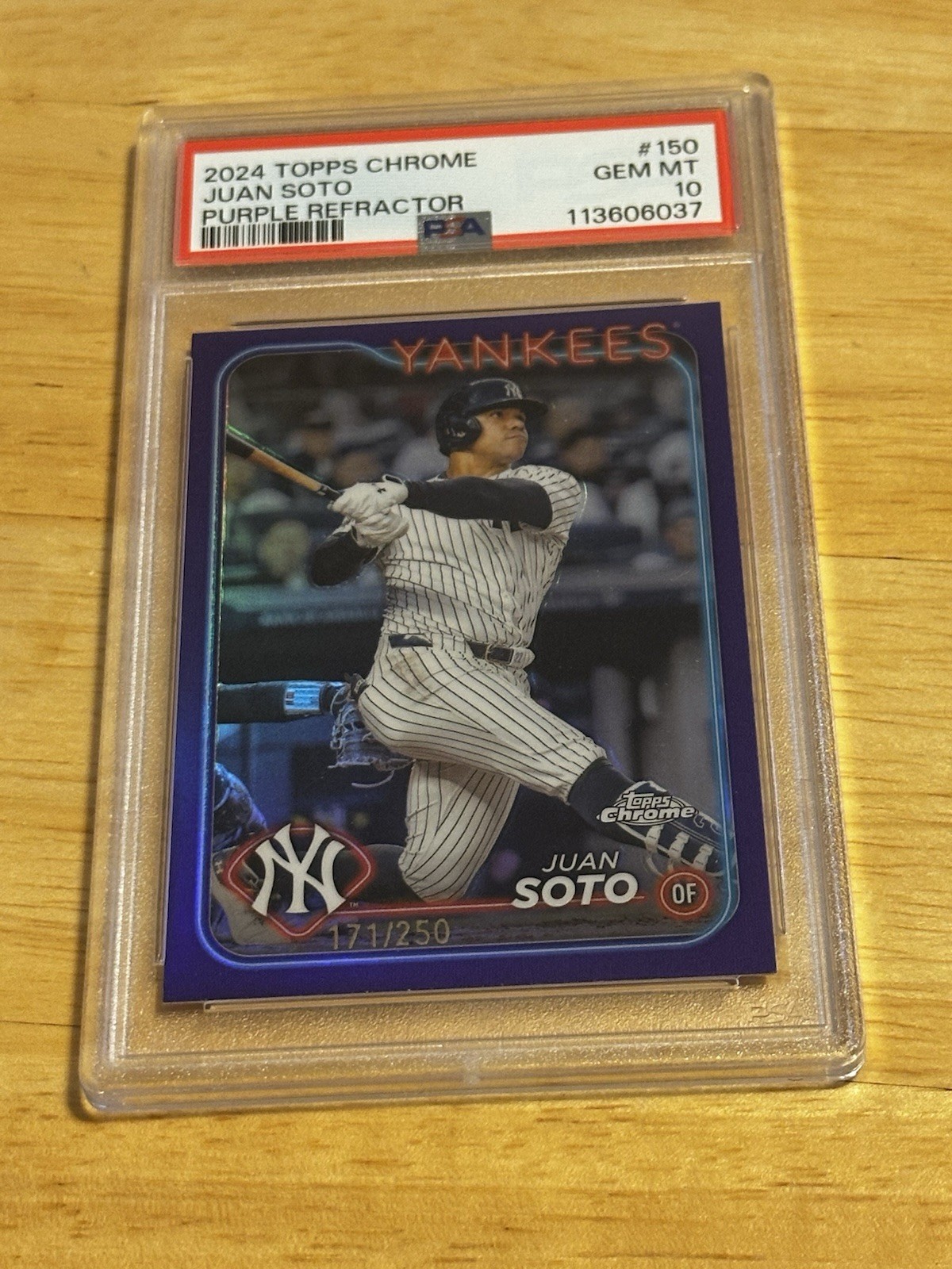 PSA 10 2024 Topps Chrome Juan Soto Purple Refractor 171/250 #150