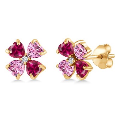 18K Yellow Gold Plated Silver Earrings Created Ruby and Pink Moissanite (2.23