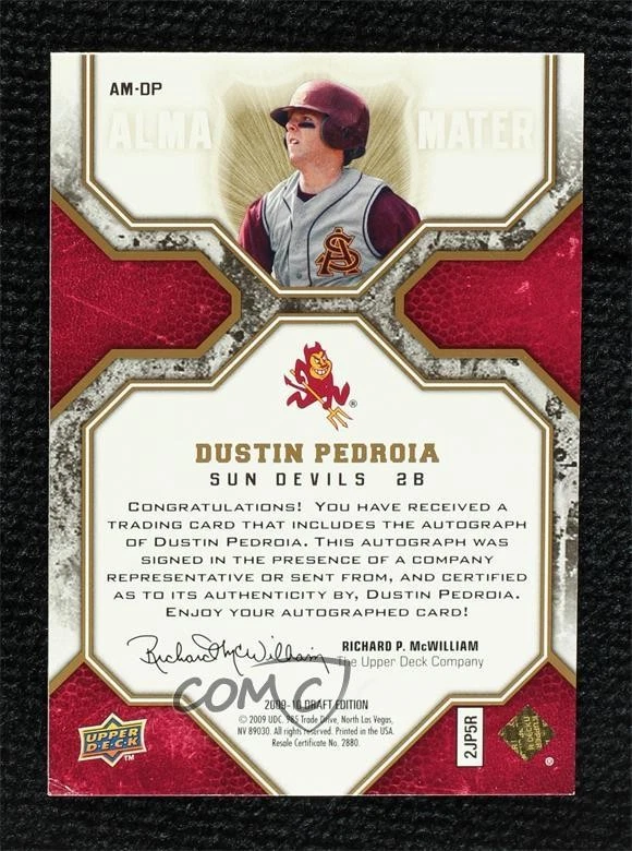 2009-10 Upper Deck Draft Edition Alma Mater Auto /99 Dustin Pedroia #AM-DP Auto - Image 2 of 2
