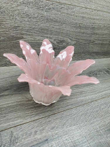Flor de cristal de Murano con tapa de cristal rosa hecho en Italia. Tiene pegatina de Murano - Imagen 7 de 7