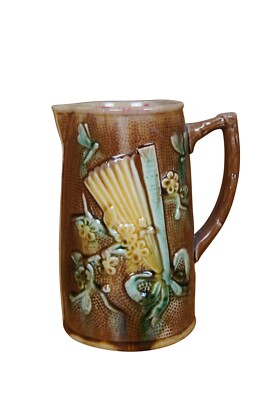 Ancien pichet cruche crémier papillon fleur éventail chinois achats majolique 7