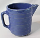 Vintage Antique Blue USA Pottery Heavy Ribbed Small 5” Stoneware Milk Pitcher