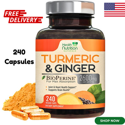 Turmeric Curcumin 2600mg with BioPerine & Ginger - Joint Support Supplement -240