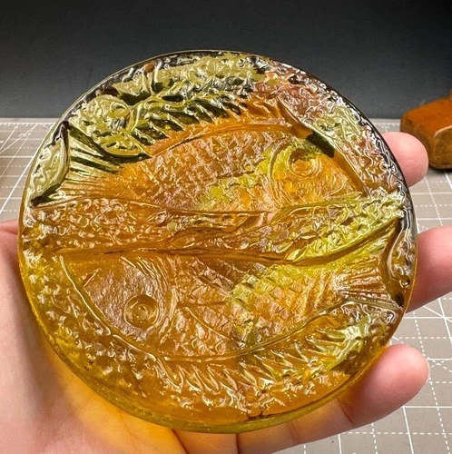 Vintage Amber Yellow  Blenko Glass Fish Suncatcher Paperweight