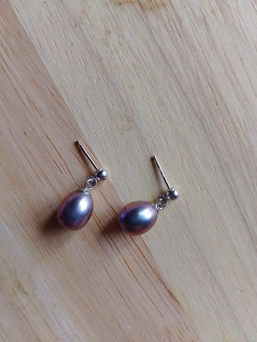 14k White Gold Purple Pearl Drop Dangle Stud Earrings 585 14ct Infinity Symbol - Picture 7 of 9
