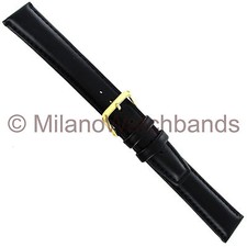 18mm Milano Dreams Black Genuine Leather Waterproof Padded Mens Watch Band Long