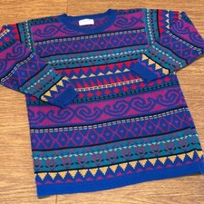 VTG Vintage 80's 90's Oversized Knit Colorful Geometric Sweater Size Medium M