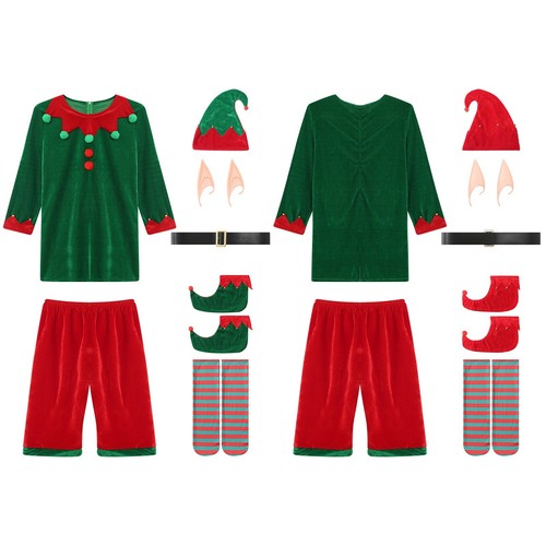Herren Elf Kostüm Männer Weihnachten Herr Claus Outfits Thema 7Pcs Ball Gürtel - Bild 3 von 24