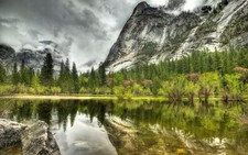 Landscape nature r lake mountains trees clouds stones Custom Gaming Mat Desk