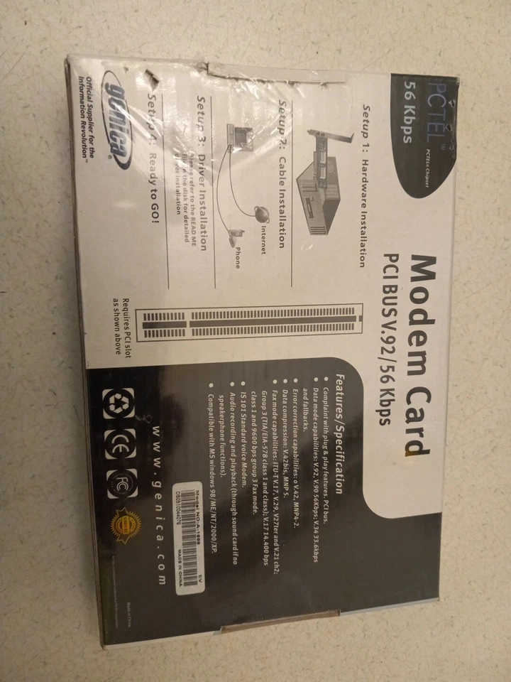 Conexant Modem Card PCI BUS V.92 / 56 Kbps Genica New Sealed - Image 2 of 2
