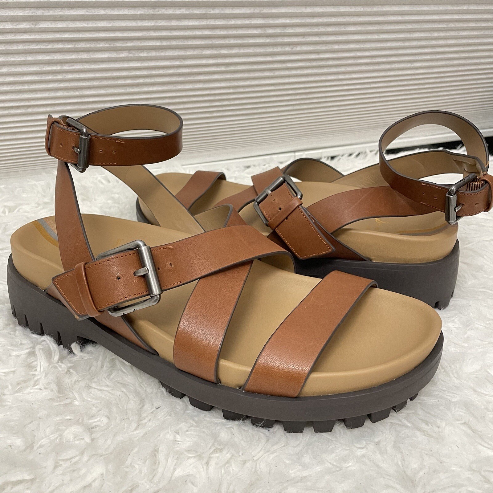 Sam Edelman Eleanora Brown Lug Sole Strappy Ankle Wrap Sandals size 9.5  New! | eBay