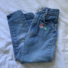 Vintage Girls High Waisted Floral Embroidered Jeans