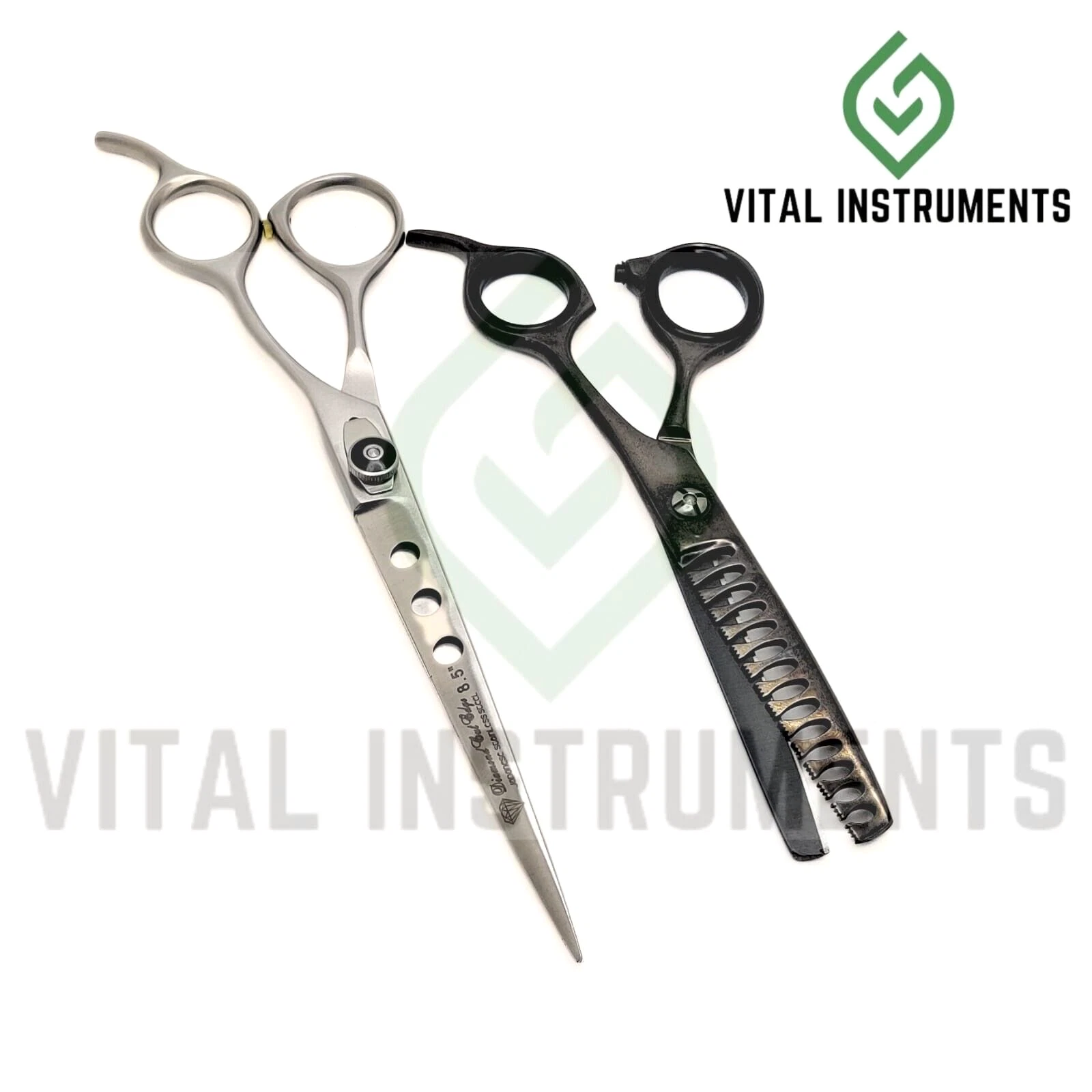 2 Professional Grooming Scissors Straight 10" Light Weight & Black Chunker 6.5"