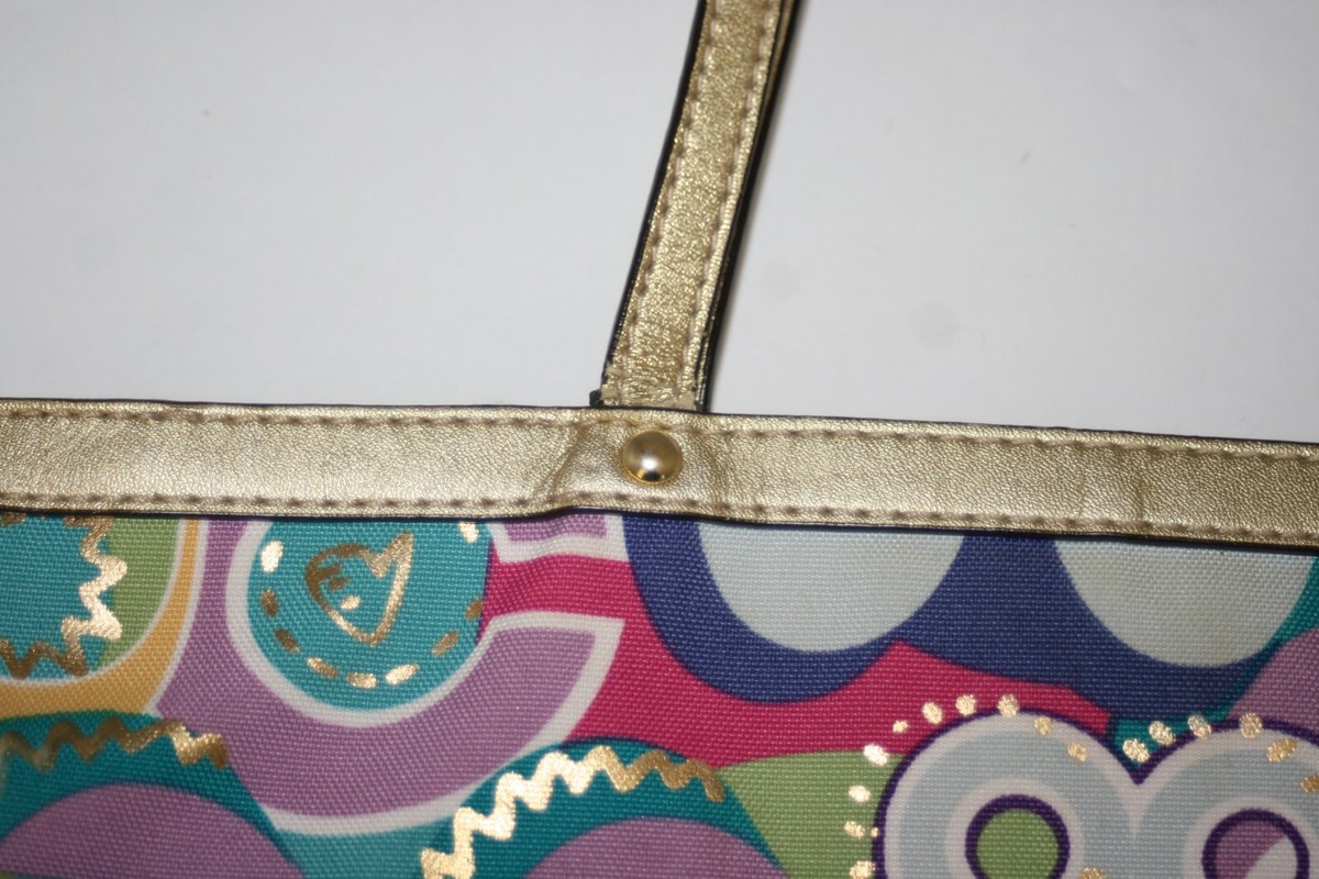Coach Poppy Pop Graffiti Glam Tote Bag Signature Zip Closure Gold