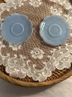 Jeannette 2 Vintage Child's Cherry Blossom Blue Delphine Glass Saucers