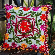 20x20" Indian Ethnic Floral Cotton Suzani Embroidery Handmade Cushion Covers