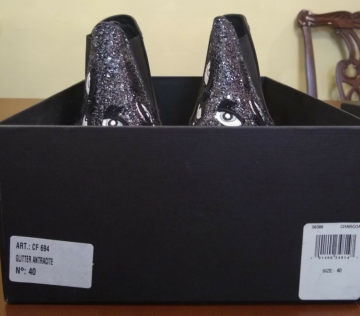 Chiara Ferragni Silver Glitter Slip On Eye Shoes Ankle Boots