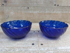 DURALEX RIVAGE  BLUE COBALT 4 3/4"  CEREAL/DESSERT BOWLS-MADE IN FRANCE-SET OF 2
