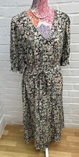 New F&F Shirt Dress UK 20 Long Floral Aline Belted Summer Travel Black Ditsy