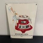 VINTAGE RIDGID SERVICE LADY GASOLINE MOTOR OIL PORCELAIN SIGN
