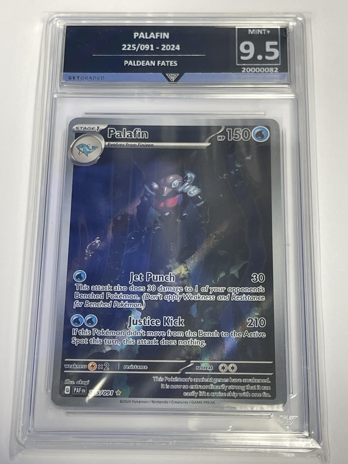 2024 POKEMON PAF EN-PALDEAN FATES ILLUSTRATION RARE #225 PALAFIN MINT+ GRADE 9.5