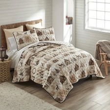 Donna Sharp Antique Winter Cozy Quilted Country Cottage Queen 3 PC Quilt Set