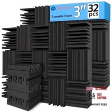 Thick Acoustic Foam Panels - 12x12x3 Inch - 32 Pcs Broadband Sound - 32 Pcs