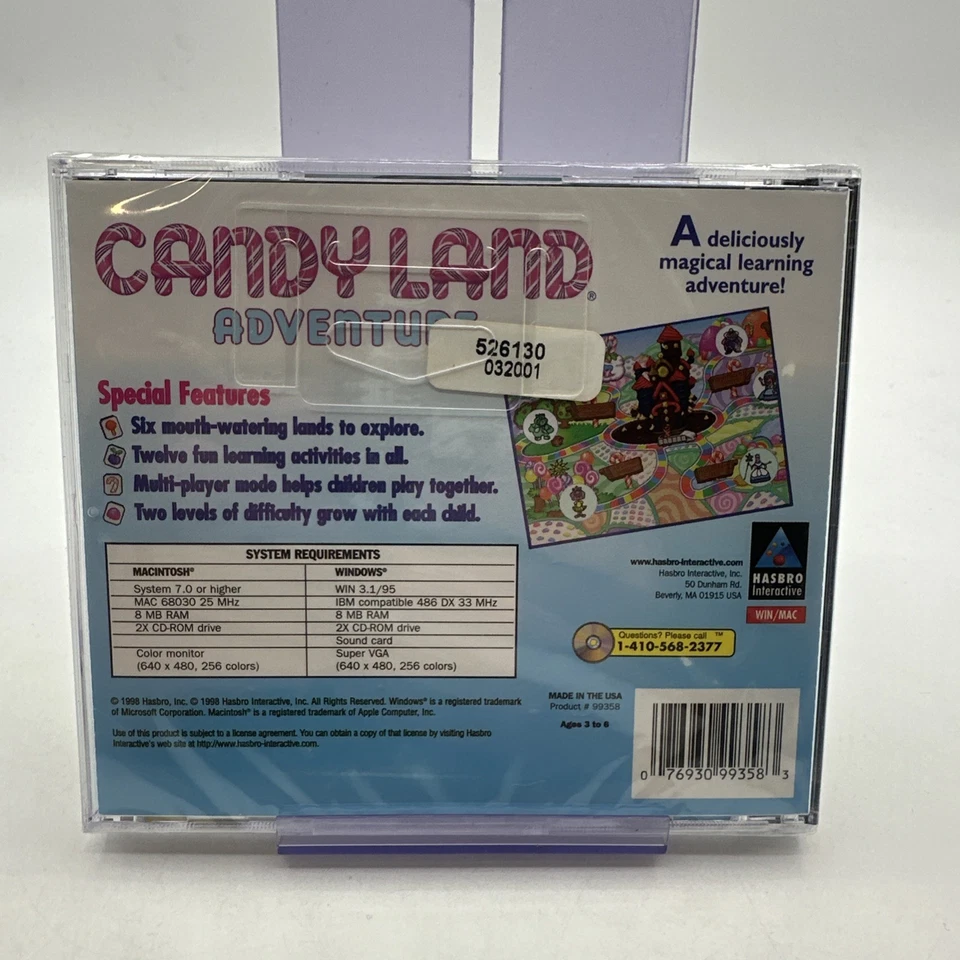Hasbro Candy Land Adventure (Windows 3.1/95, 1997) New SEALED CD-Rom - Image 2 of 2