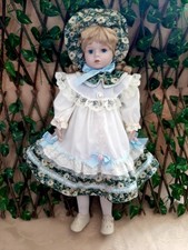 Vintage Porcelain Doll 21" Sweet Dress & Hat Charming Collectible Display Doll