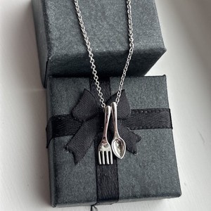 Authentic Fun Spoon & Fork Pendant Necklace, White Gold Plated, Minimalist, Whimsical