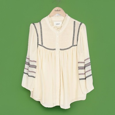 BASH ba&sh Celeste Blouse Viscose Embroidered Lady Top Ecru Women s US Size 4