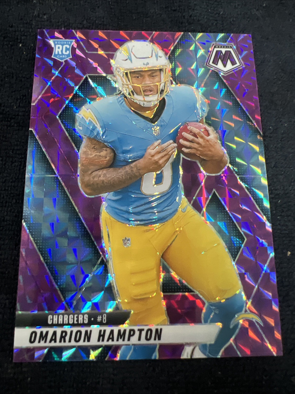 2025 Panini Mosaic #335 Omarion Hampton Purple Mosaic /49 SSP Rookie RC Chargers