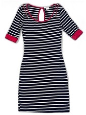 A’Gaci Women’s Striped Navy & White Bodycon Dress wRed Trim & Gold Zipper Detail