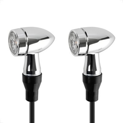 Chrome 3-in-1 Motorcycle Turn Signals, E-Approved E32 CNC Machined 12V E