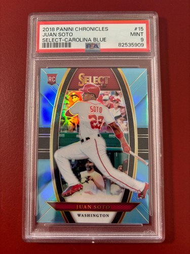 2018 PANINI CHRONICLES SELECT/ JAUN SOTO/ ROOKIE/ CAROLINA BLUE/ 16/50/ PSA 9