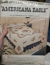 Vintage NIP Bucilla Jiffy Stamped Cross Stitch Quilt Americana Eagle Double Size
