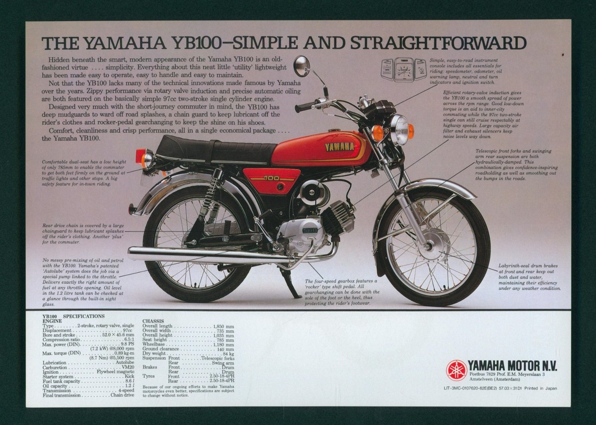 Yamaha YB100 Sales Brochure (82-86) Original Factory Issue Dealers