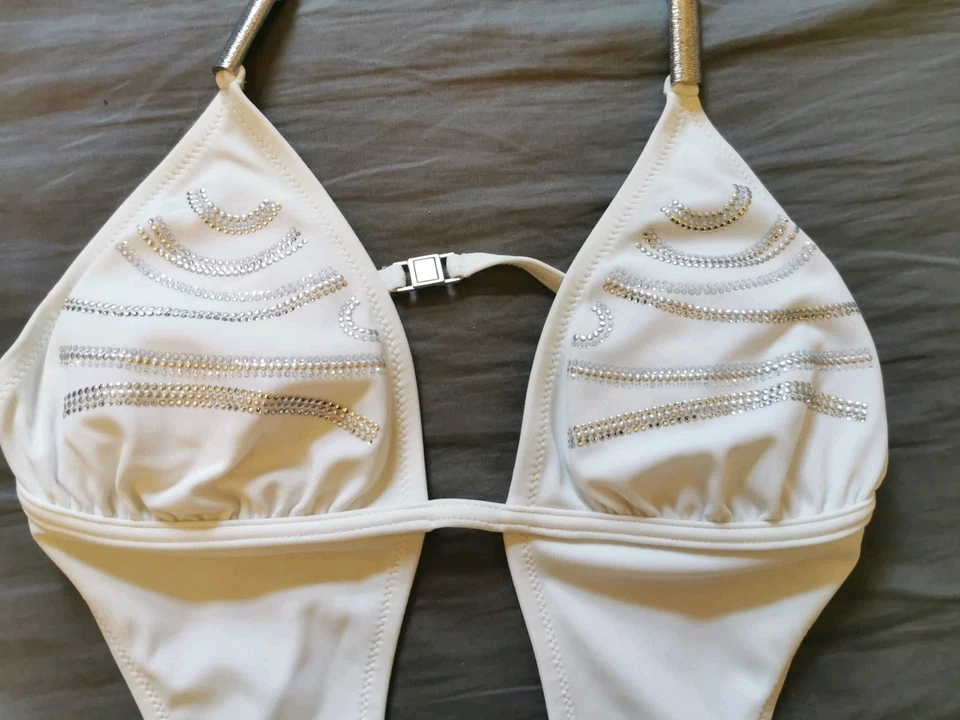 Palmers - Monokini Neckholder Badeanzug - Gr. S, 36/38- Weiß, Pailletten -Top💗 - Bild 3 von 4