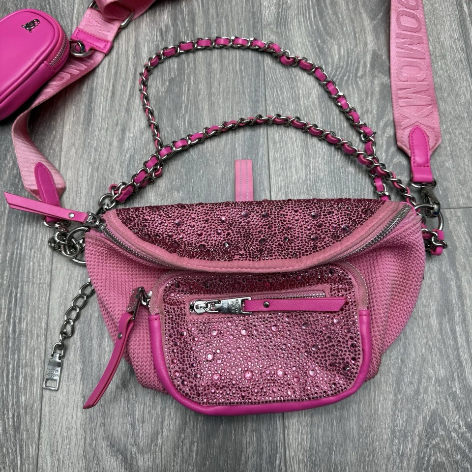 Steve Madden Maxima Convertible Belt Bag Rhinestone Hot Pink Crossbody Purse - Image 3 of 4