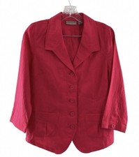 Kim Rogers Women Pink 100 Linen Button up Blazer Jacket 3/4 Sleeves Size 10