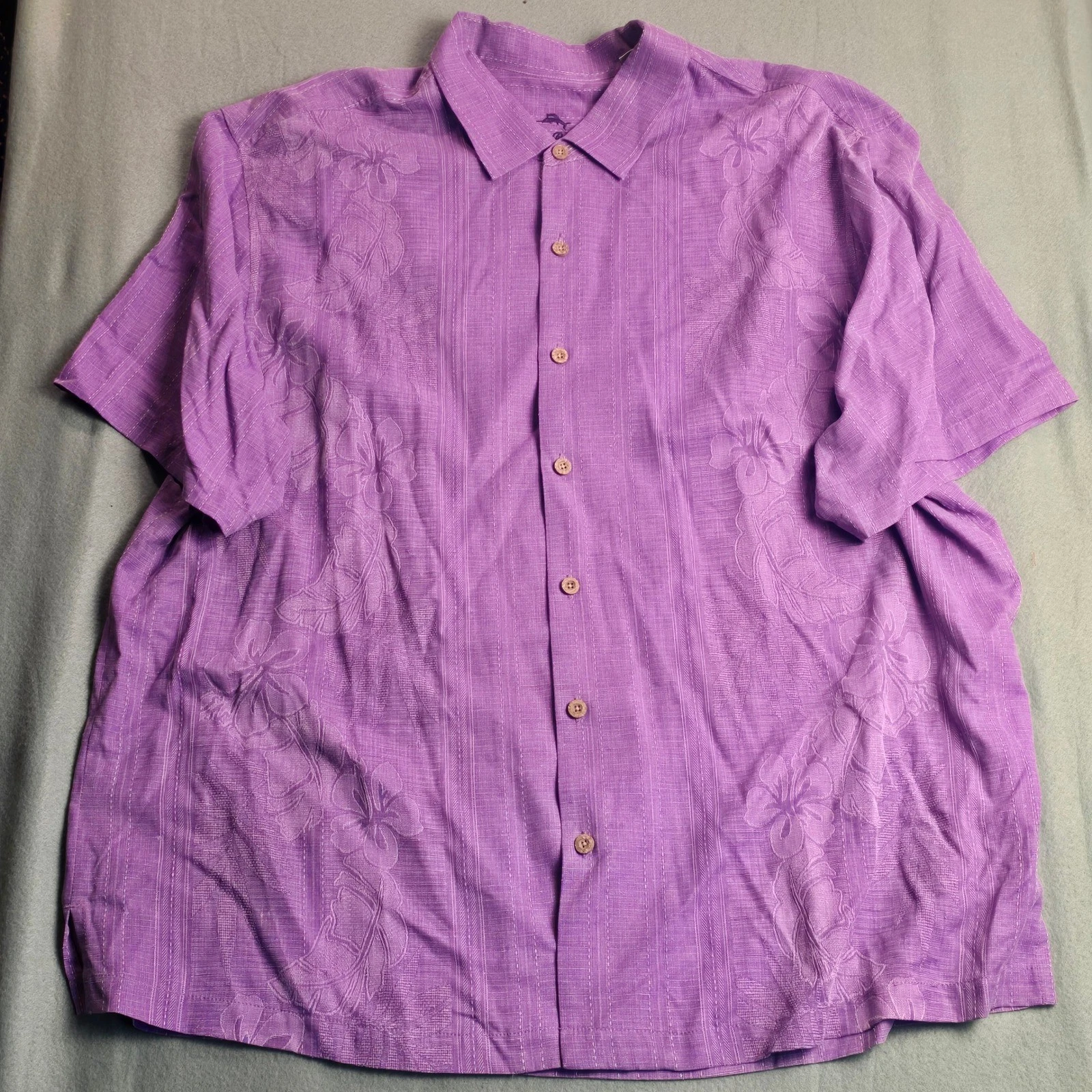 Tommy Bahama Mens 2XLB Purple 100% Silk Jacquard Tropical Floral Camp Shirt
Opens in a new window or