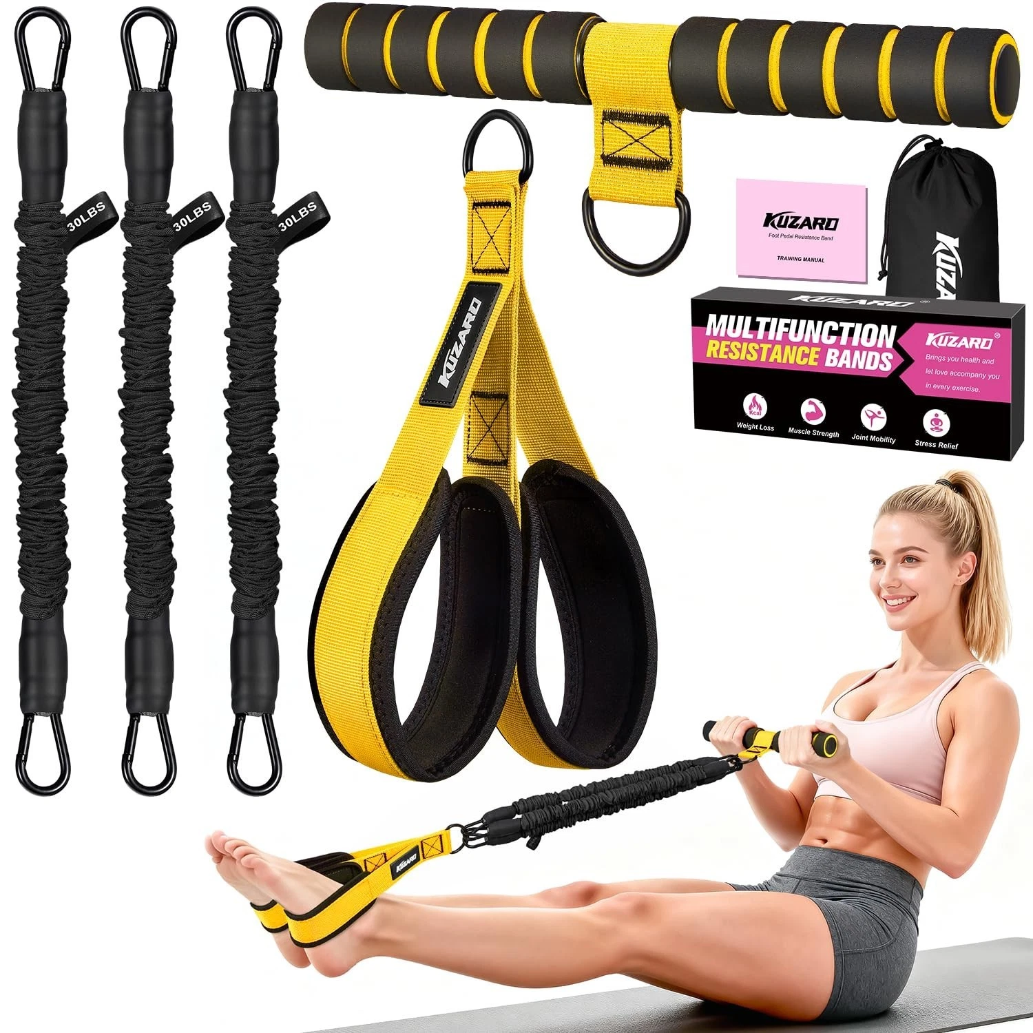 Multifunction Adjustable Resistance Bands with Handles - 3 Tube Workout Equipmen
