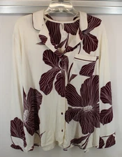WOMEN'S SOMA PAJAMA TOP XL COOL NIGHTS BNWOT SLEEPWEAR BURGUNDY FLOWERS - C57