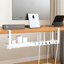 Cable Management Tray Under Desk Cord Basket Cable Organize Storage White Black