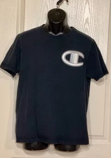 Champion Vintage Tee Men M Black Faded Big C Logo Embroidered Sports Grunge Y2K