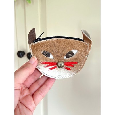 One-of-a-Kind Leather Cat Coin Purse - Handmade in Mexico Small Pouch Unused