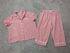 Cathy Daniels Pajama Set Womens Large Red Gingham Floral Embroidered Classic